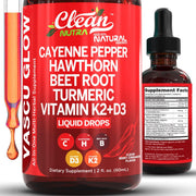 Vascu Glow - Cayenne Hawthorn Beet Root Turmeric K2+D3 Liquid Drops